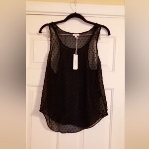 Black Sheer With Polka Dots  Tank Top By Tavik Size Medium
